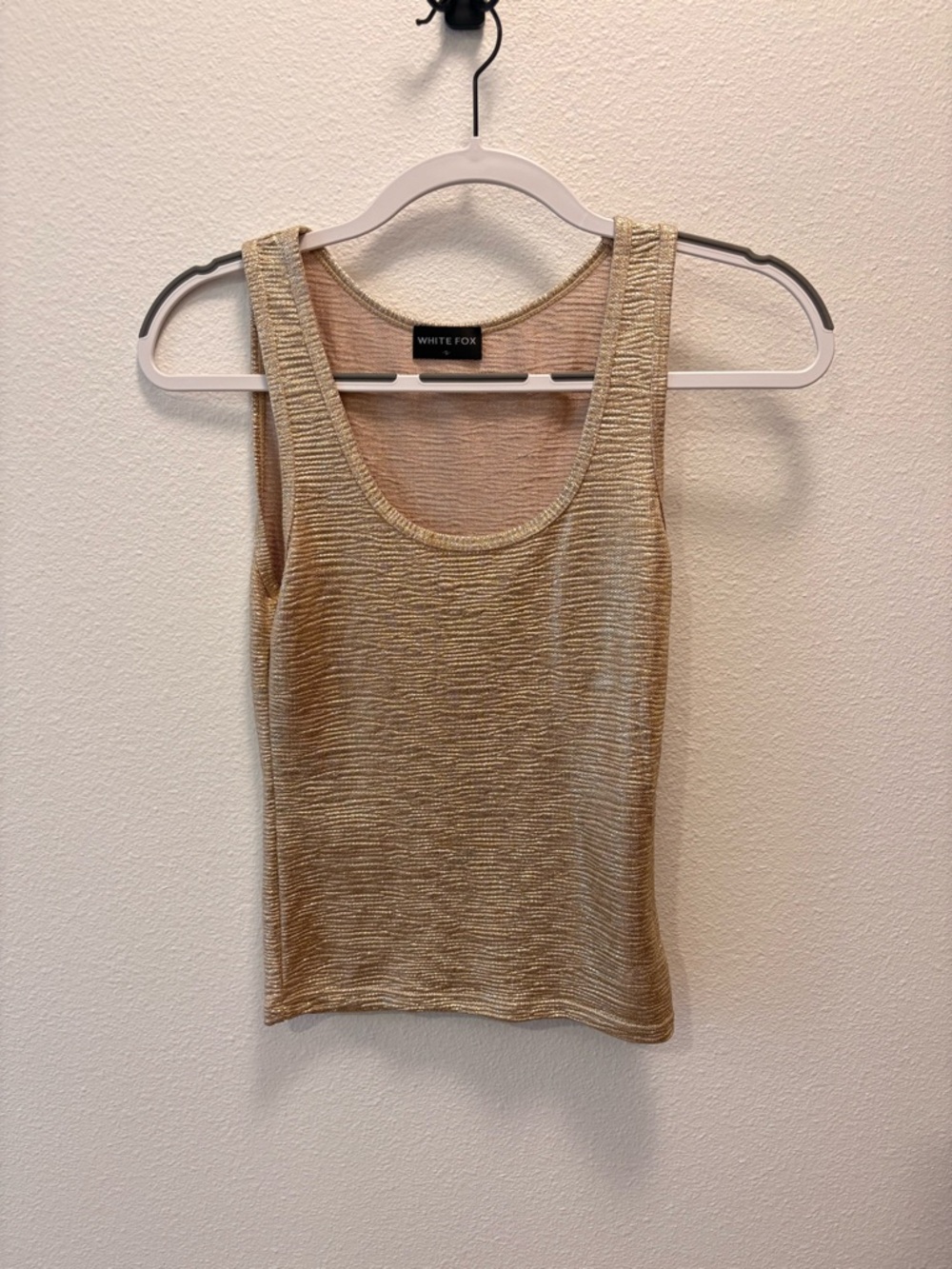 White Fox Gold Metallic Rib Tank Top